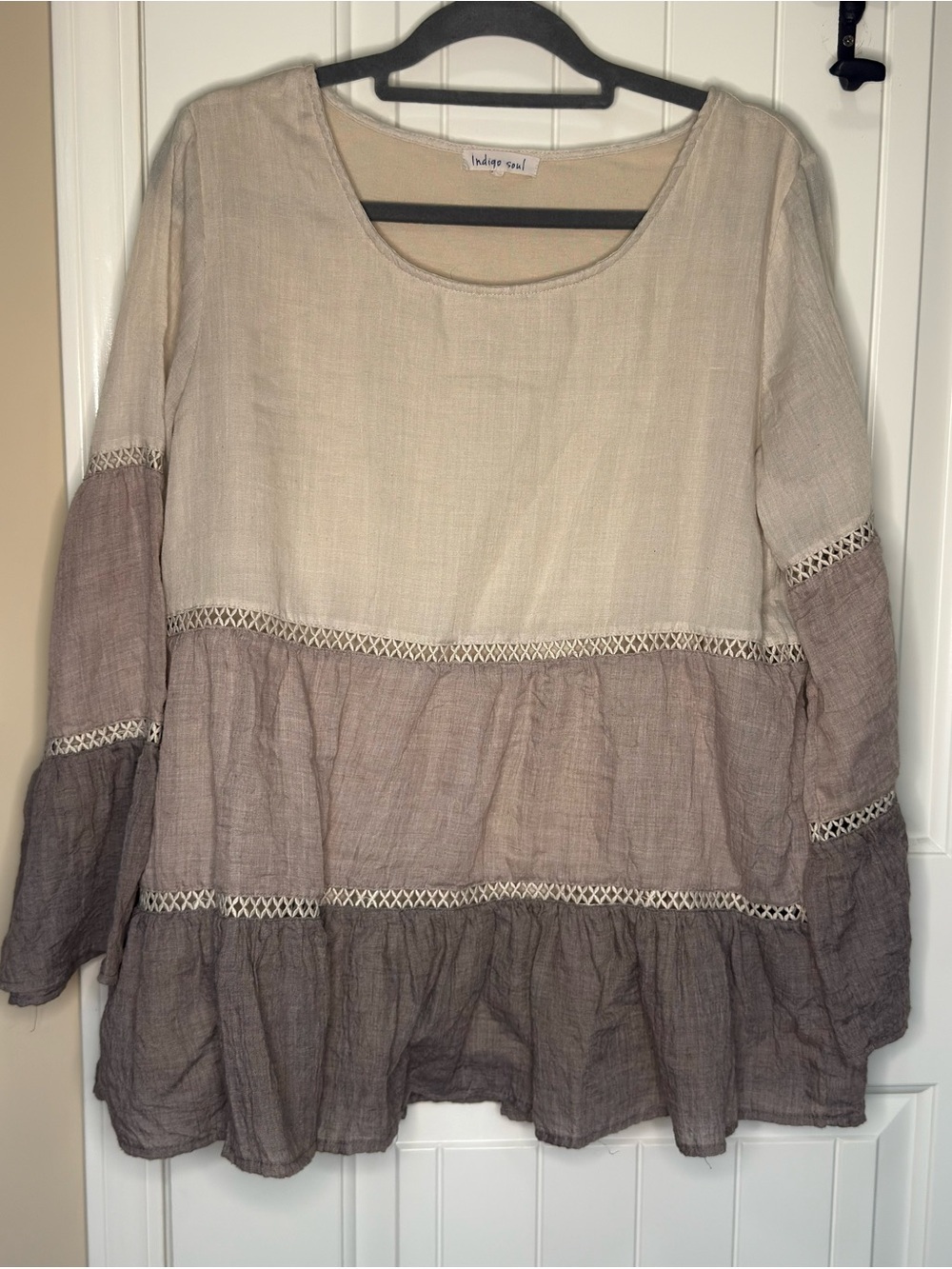 indigo soul Beige and Taupe Tiered Scoop Neck Tunic